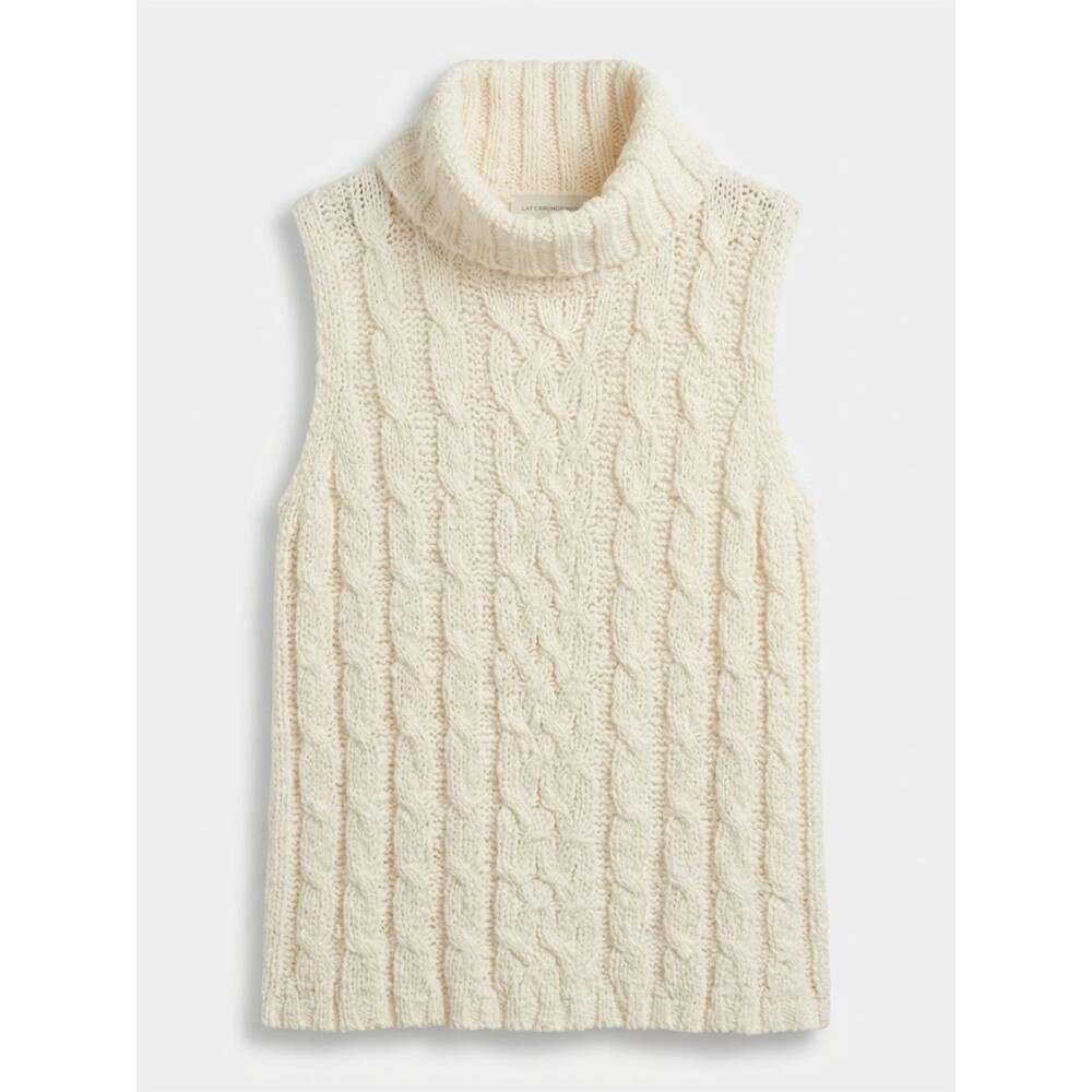 Womens  Liz Claiborne Cable Knit Sleeveless Sweater Tunic Top Cowl Neck Sz M